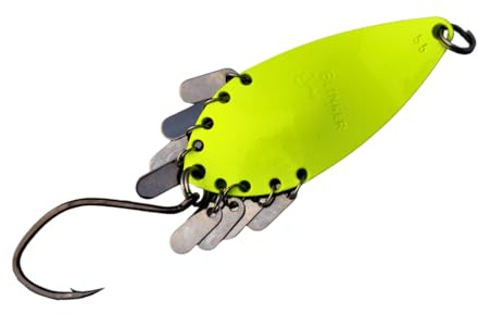 Blinker Jörg® Rattle Blade Shine Yellow – Vibrationsköder mit Rassel für Wels, Hecht und andere große Raubfische, Blinker mit starker Druckwelle & hoher Sichtbarkeit (55 gr.)