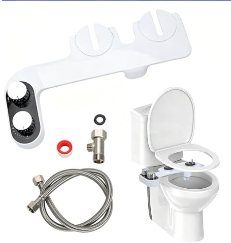 Kit doccetta Bidet per WC, Attacco per Bidet WC con Doppio Ugello da 3/8 Acqua Calda e Fredda, Pressione Dell'Acqua Regolabile, Doppio Ugello per Glutei e Lavaggio Intimo