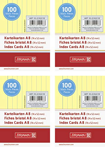 Brunnen Karteikarten, 180 g/m², A8, liniert, gelb, 400 Stück