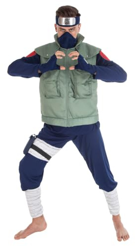 Chaks - Kakashi Hatake Kostüm, Cosplay Anime Outfit | Offizielle Naruto Verkleidung, 8-teiliges Set mit Weste, Hose, Maske und Stirnband für Karneval
