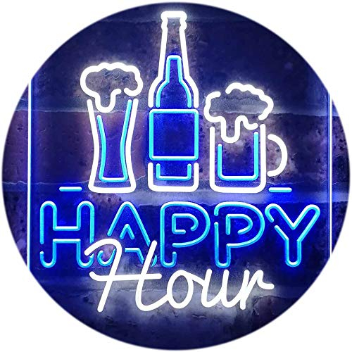ADVPRO Happy Hour Beverage Home Bar Dual Color LED Barlicht Neonlicht Lichtwerbung Neon Sign Weiß & Blau 300 x 400mm st6s34-i3243-wb