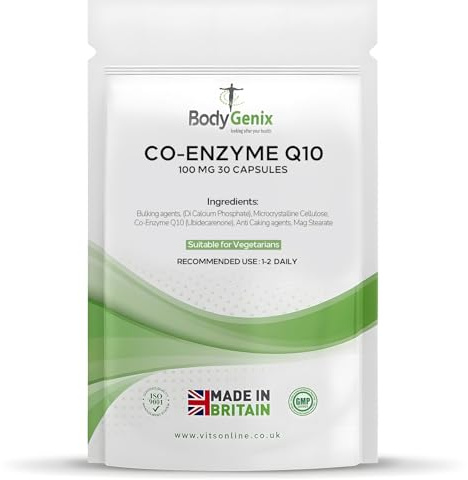 Bodygenix Co-Enzyme Q10 100mg Capsules - Natural Super Food Supplement for Healthy Heart Joints Immune System - 1 Months Supply 30 Capsules Supplement