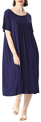 amropi Mujer Camisón Vestidos Ropa de salón Suave Hogar Camiseta Cucharón Cuello Suelta Ropa de Dormir(Azul,3XL)