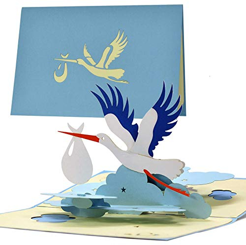 Glückwunschkarte zur Geburt Junge|Glückwunschkarte Geburt mit Pop up Vogel Storch für Mama und Papa|Baby Geschenk|Gutschein und Geschenk zur Geburt G23.2