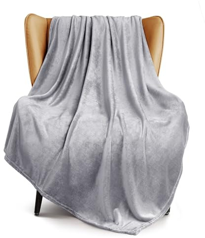 Exclusivo Mezcla Kuscheldecke Fleecedecke 130 x 170 cm Decke Sofadecke | für Bett und Couch, Superweich, Warm, Wohndecke, Bettüberwurf, Ganzjahreszeit, Plüsch, Leicht, Hellgrau