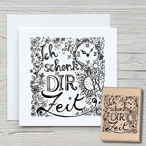 NEWSTAMPS Stempel Ich schenk Dir Zeit Motivstempel groß aus Holz & Gummi zum Karten basteln, Holzstempel, Sprüche, Spruchstempel, Textstempel, Schrift, Scrapbook, Textilstempel, Deko
