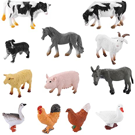 cobee Bauernhoftier Figuren, 12 Stück, realistische Bauernhoftiere Spielzeug Simulation Bauernhoftiere Spielset Miniatur Partygeschenke Badespielzeug(3-6 cm)