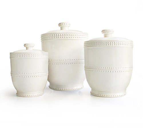 American Atelier Bianca - Juego de recipientes de cerámica de 3 piezas, diseño elegante con tapas para galletas, dulces, café, harina, azúcar, arroz, pasta, cereales y más, 18.50 x 7.75 x 9.8