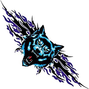 Wolfskopf Autoaufkleber,Asudaro 3D Wolfskopf Autoaufkleber Lustige Reflektierender Wasserdicht Wolf Totem Autoaufkleber Auto Motorhaube Fahrzeugkörper Dekoration Aufkleber,50x18cm,blau