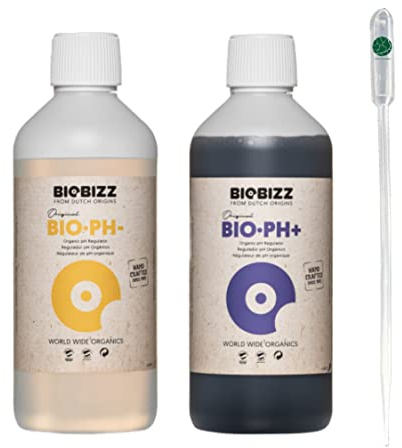 BioBizz Bio Down + Bio Up je 500 ml PH- PH+ Senker Heber Biologisch Dünger Regulierung + Pipette
