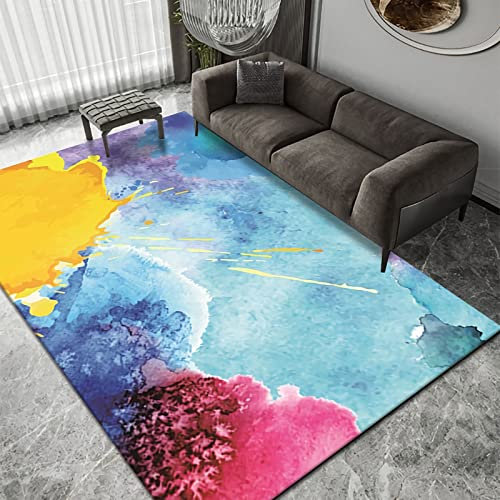 Teppich Zimmer deko mädchen zimmerdeko Teenager mädchen Blau gelb rot abstraktes tinten malerei Design Kamin für Wohnzimmer 180x280cm