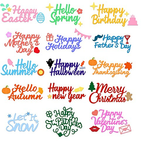 INFUNLY 15pcs Holiday Word Dies for Card Making Happy Mother's Day Greeting Die Cuts Happy Birthday Metal Phrase Dies for DIY Scrapbooking for Sizzix Spellbinders Gemini Die Cut Machine