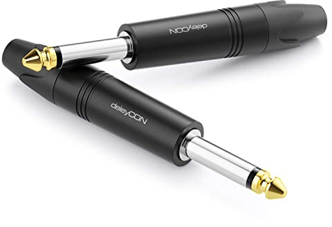 deleyCON 2X 6,3mm Audio Adapter Mono - 6,35mm TS Klinken Stecker auf Roh Anschluss für Kabel und Geräte - Lautsprecher, Mikrofon, Mischpult, Musikinstrument, Tonstudio