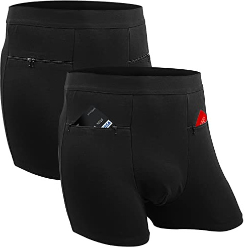 ANLINKSHINE Herren Boxershorts Secret Hidden Pocket, Reiseunterwäsche mit geheimer Vordertasche (schwarz) – 2 Packungen, Schwarz, X-Large