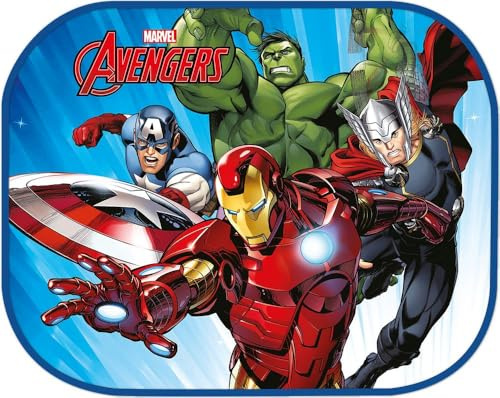 Tataway Paire de Stores latéraux de Voiture Marvel Avengers 44 x 35 cm - Protection Solaire pour Enfants avec graphismes Officiels d'Iron Man, Thor, Hulk, Captain America