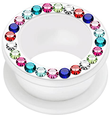 AZARIO LONDON Pierce Flesh Tunnel mit Kristallsteinen, Milchweiß, UV-Acryl, mit Außengewinde, Schraube für Flesh Tunnel, Plugs und Tunnels, 7/8 Inch ( 22mm ), Kristallstein, Kristall