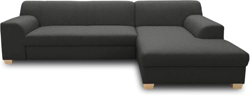 DOMO Collection Ecksofa Tinos, Sofa in L-Form, Eckcouch, Couch Ecke, L-Sofa, 273 x 157 cm in anthrazit | Longchair rechts im klassischen Design mit Holzfüßen, gemütliche L-Form, 273 x 157 cm (BxTxH)