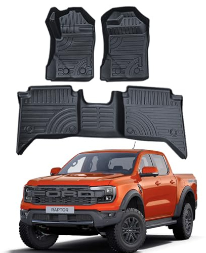 JHCHAN TPE Fußmatten für Ford Ranger Doppelkabine 2023-2026 Linkslenker | 3D Allwettermatten Extra hoher Rand, passgenau, rutschfest, wasserdicht, geruchsneutral, Komplettset vorne und hinten