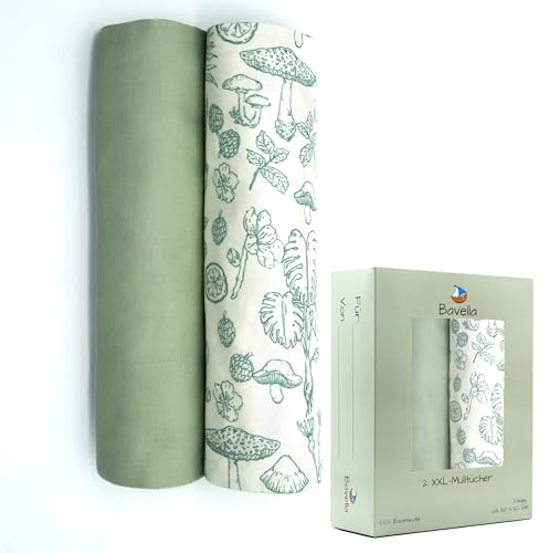 Bavella - 2er Set XXL Musselin Baby Decke & Tuch (ÖKO-TEX Zertifiziert) 100% Baumwolle (120x120cm) - Spuck-Tücher, Pucktuch & Musselin-Tuch für Jungen & Mädchen, Spucktuch & Baby-Decke nachhaltig