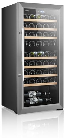 SVAN Vinoteca 45 Botellas Negro SVN4500D. 85W, 2 Zonas Independientes, Display LED táctil, Pantalla Digital Exterior, 7 Baldas de Madera, 1 Rejillas Metálicas, Clase de Eficiencia Enérgetica G