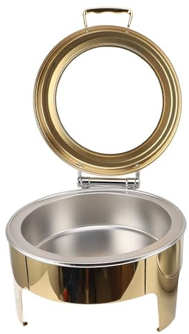 Syrisora Runde Buffet-Chafing Dish Gold Visual 90 Grad Klappdeckel Edelstahl 6L Alkohol Heizung Buffet Speisenwärmer (1 Pfanne in voller Größe)