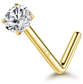 YADOCA 14K Echte Gold Nasenpiercing, L-förmige Nasenstecker 20G Massivgold, Diamant CZ Hypoallergen Nasenstecker für Damen Herren 1,5mm 2mm 3mm