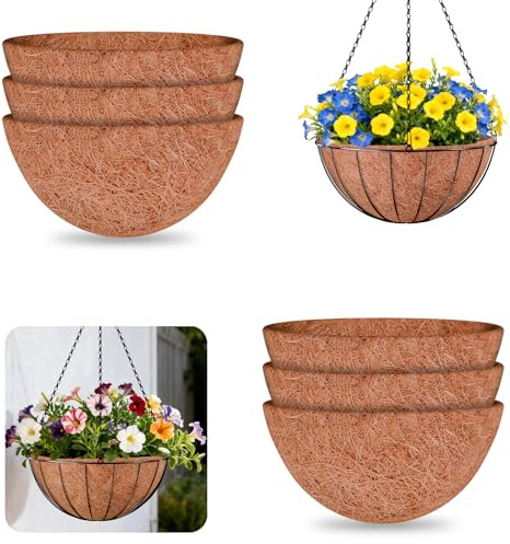 Halatool 6 Stück 30 cm Kokos Einlagen für Pflanzgen Hängekörbe | Runde Kokosmatte für Pflanzen, Blumen, Gemüse & Garten, 100% Natur Kokosfaser, Drainagefördernd & Feuchtigkeitsspeichernd