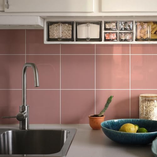 Alwayspon Adesivo per Piastrelle, Rosa Testurizzato Autoadesivo Adesivi Transfer per Piastrelle per Bagno Cucina, Paraschizzi per Fornello, Peel and Stick Adesivo Vinile Piastrelle da Parete, 10 Pezzi