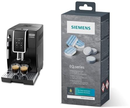 De'Longhi Dinamica ECAM 350.15.B Kaffeevollautomat mit Milchaufschäumdüse & Siemens Multipack TZ80003A, Inhalt: 1 x 10 Reinigungstabletten (je 2,2 g) und 2 x 3 Entkalkungstabletten
