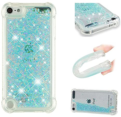 SIYOPINPFY Hülle für iPod Touch 7 / iPod Touch 6 Hülle mit Stoßfest, für Frauen Quicksand Glitzer Flüssigkeit HandyHülle Transparent Silikon Treibsand Schutzhülle für iPod Touch 5 Stern Blau YB