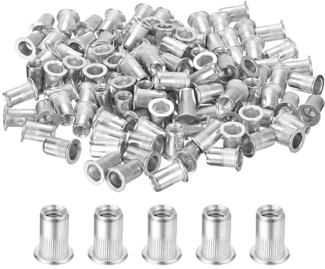 sourcing map 120 Stück Nietmuttern mit flachem Kopf, 1/4 Zoll (1/4 Zoll) Aluminium-Legierung, Gewindeeinsatzmuttern, gerändelter Körper