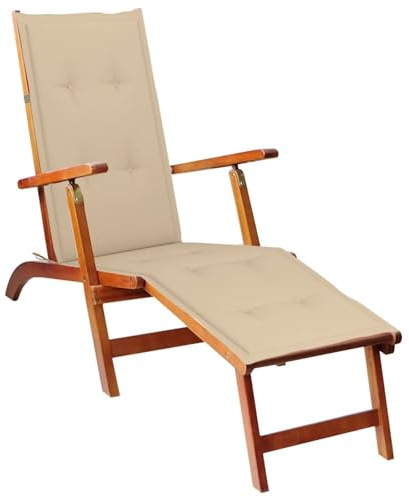 ShGaxin Liegestuhl mit Fußstütze und Auflage Akazie Massivholz, Gartenliege, Sonnenliege, Relaxliege, Deckchair, Terrassenstühle, Beach Chair, Saunaliege 3064017