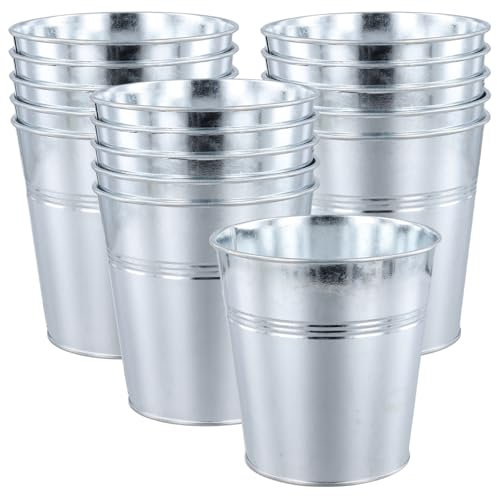 MUKLEI 16 macetas de metal galvanizado de 12 cm, macetas pequeñas de metal de 4.7 pulgadas, macetas de hierro fundido, contenedor redondo de jardín para plantas, hierbas, flores, arbustos