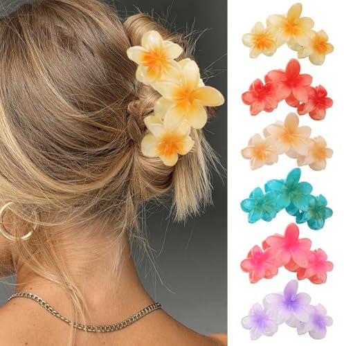 TOFBS 6 Stück 11cm Blumen Haarklammer Haarspange Haarkralle Haarschmuck Haarzubehör Sommerlich Mehrfarbig