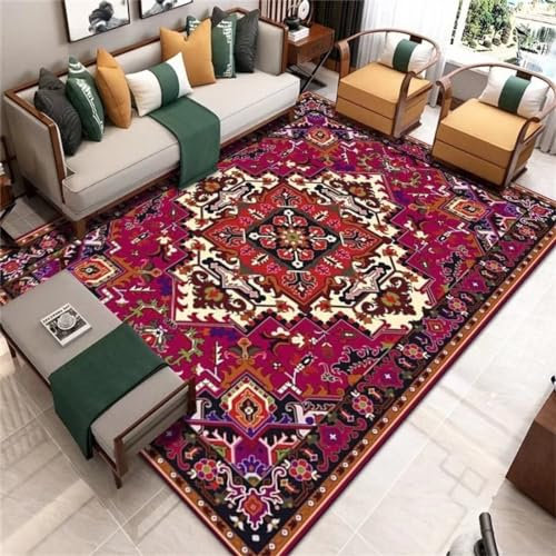 RUGMRZ Webteppich Couchtisch Esszimmer Küche Zubehör rote Pflanze Muster Textur Dekoration traditionellen Teppich Decoration Bedroom 60X90CM