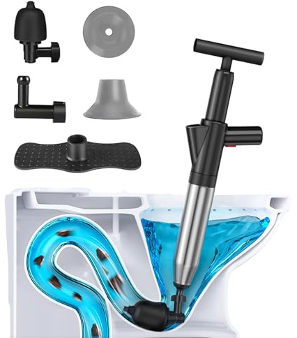 Toilet Plunger, High Pressure Air Plunger Kit, Toilet Unblocker with Visual Barometer, Toilet Plungers for Unblocking Air Drain Blaster Bathroom for Bathroom, Sink, Kitchen, Clogged Pipe, Black