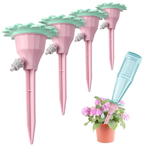 RoseFlower Irrigatore Automatico per Vasi, Set di 4 Innaffiare Piante in Vacanza, Irrigazione a Goccia Distributore d'Acqua per Interni ed Esterni, Giardino - può Regolare la velocità