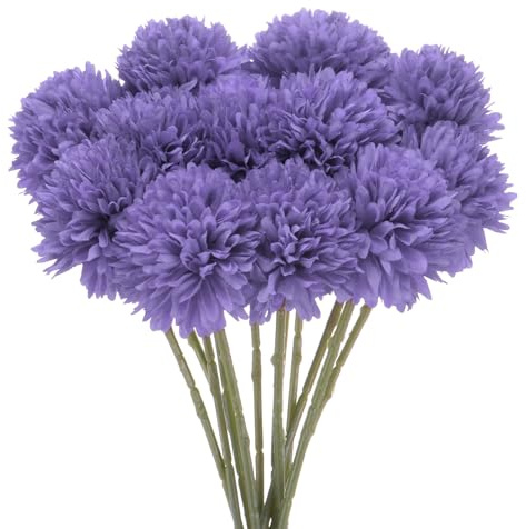 M METERXITY 12 Pcs Boules de Chrysanthème Artificielles pour Mariage Violet | 28Cm Bouquets d'Hortensias Artificiels en Soie, Fleurs Artificielles au Toucher Réaliste, Noël Fête
