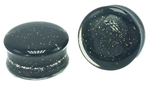 Calefee Ohr Plug 12mm, Flesh Tunnel Acryl Schwarzer Glitzer Ohr Expander für Herren Ohr-Stretching 2 Stücke