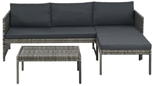 HETFTJN Mini Lounge Lounge Möbel Outdoor Terassenmöbel Außen Campingtisch Mit Stühlen - 3-TLG. Garten-Lounge-Set mit Auflagen Poly Rattan Grau für Terrasse Café Restaurant Balkon
