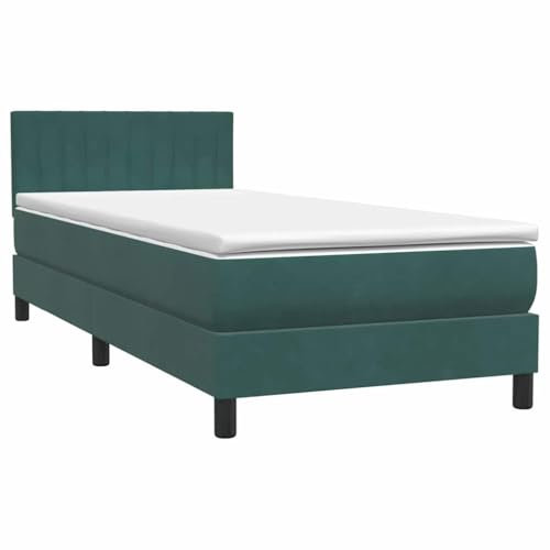 vidaXL Ramsäng med madrass mörkgrön 80x210 cm sammet, säng, plattformssäng, panelsäng, sovrumsmöbler, divansäng, enkelsäng, stoppad säng, sammetssäng