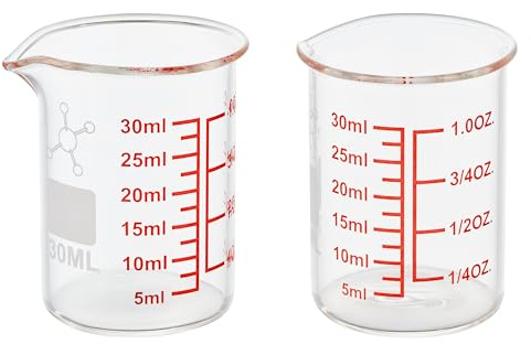 High Borosilicate Glass Measuring Cup-V-Shaped Spout，Glass Measuring Beaker for Kitchen or Restaurant, Easy to Read, 30 ML (1 Oz)-Pack of 2