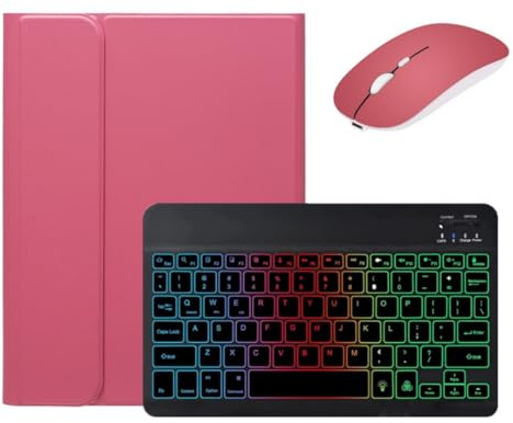 kaidisen Teclado retroiluminado para iPad Mini de 5ª generación/7.9 pulgadas Mini 4 Mini 5 funda con teclado con mouse, funda de teclado de color retroiluminación desmontable, rosa oscuro + negro