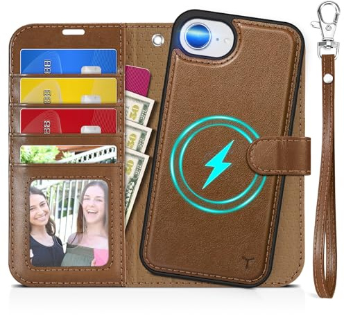 TUCCH Coque 2-en-1 pour iPhone 17e/16e Cuir PU, Brun