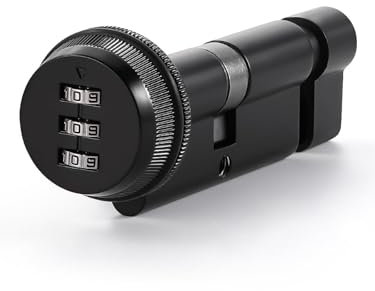 SORWDUERM 1P Cilindro Europeo con Pomo Giratorio Negro Bombín de Alta Seguridad Antiganzúa Antitaladro para Puertas UPVC, Madera y Compuesto, con Combinación y Código