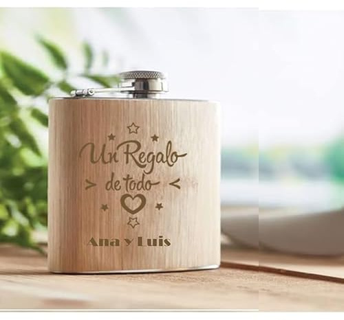 Fábrica de Regalos Mágicos | Petaca personalizada con frase y nombre, ideal para regalar en dia del padre, enamorados, cumpleaños, etc con posibilidad de enviar en LATA