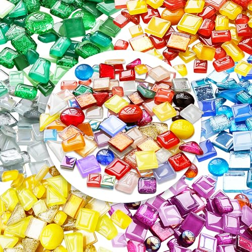 AiYoYo 650g Bunte Mosaiksteine Set Glitzernde Glasstücke für erwachsene DIY Polygonal Verschiedene Mosaik für Heimdekoration Basteln