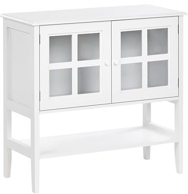 Sideboard Vardagsrum Sovrumsskåp 2 Dörrar MDF Skiva Med Bottenhylla Vit Inlet