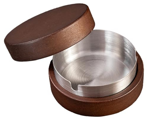 Outdoor Cigarette Ashtray with Lid, hanlongyu Modern Decorative Box Smokeless Ashtray, Wood Casing Ash Holder with Stainless Steel Inner Liner, Smell Proof Ashtrays for Patio Home Tabletop
