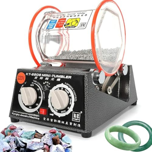 Elektrische Rock-Bechermaschine zum Polieren von Edelsteinen, 5-stufige Geschwindigkeit, verstellbar mit Polierperle, 3 kg Kapazität für Schmuckherstellung und Steinbearbeitung